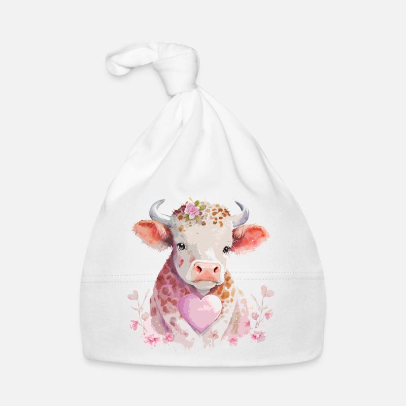 Vache mignonne - Bonnet bio Bébé - blanc