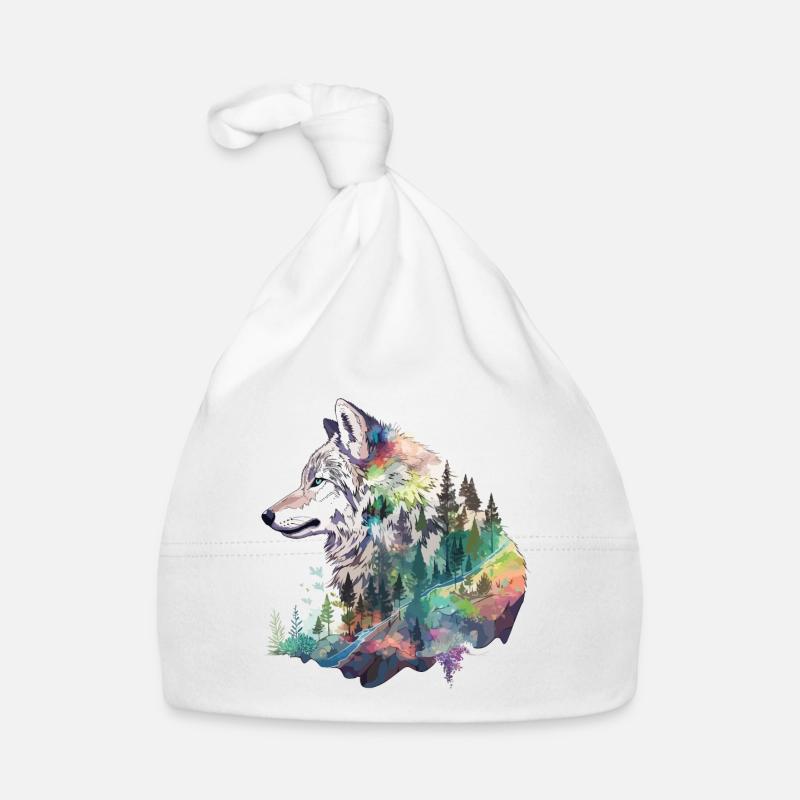 Wolf Wolf’s Head Nature Wilderness Forest Trees Art Bonnet bio Bébé
