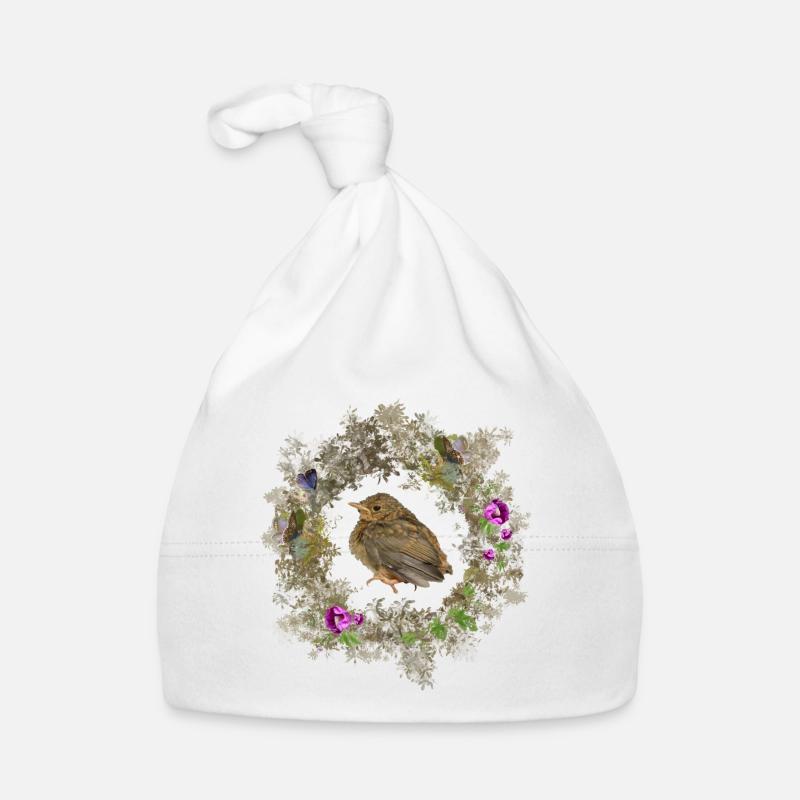 Robin aux fleurs délicates et aux bleus Bonnet bio Bébé