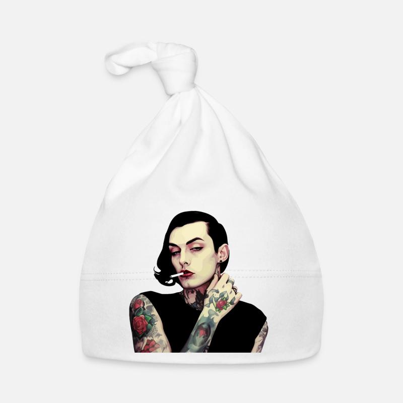 Femme Gothique Tatouée Avec Cigarette - Bonnet bio Bébé - blanc