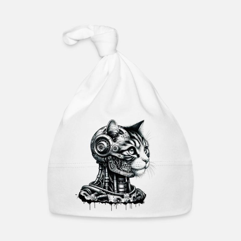 Tête de chat conçue comme un robot au look rétro Bonnet bio Bébé