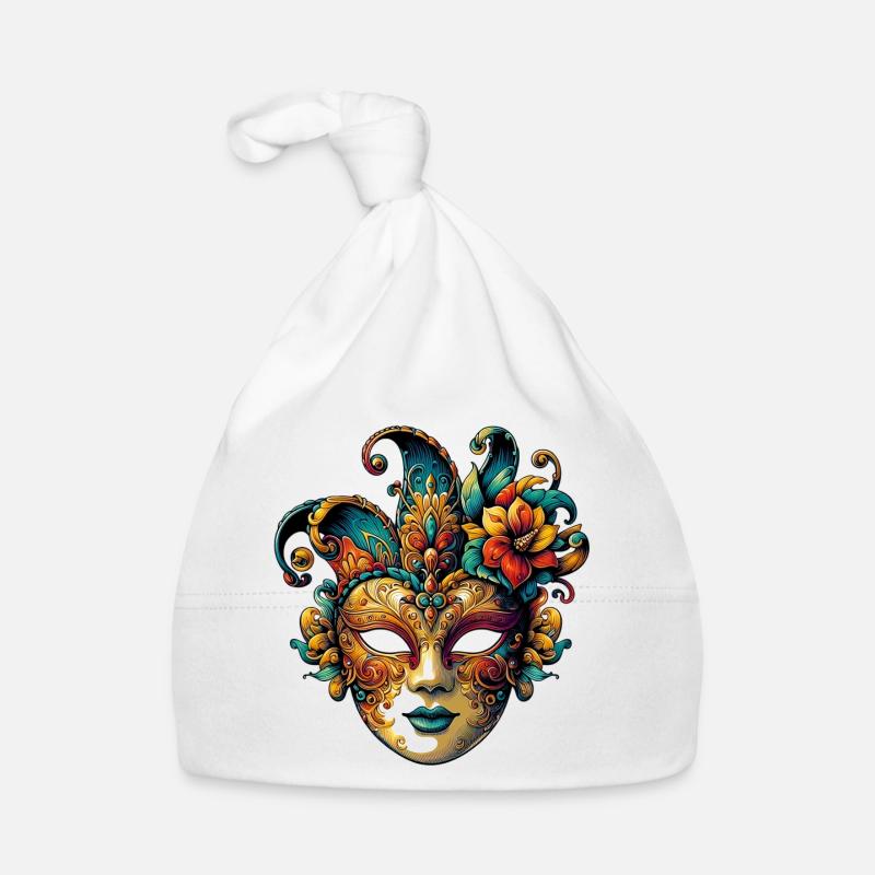 Masque du Carnaval de Venise - Bonnet bio Bébé - blanc