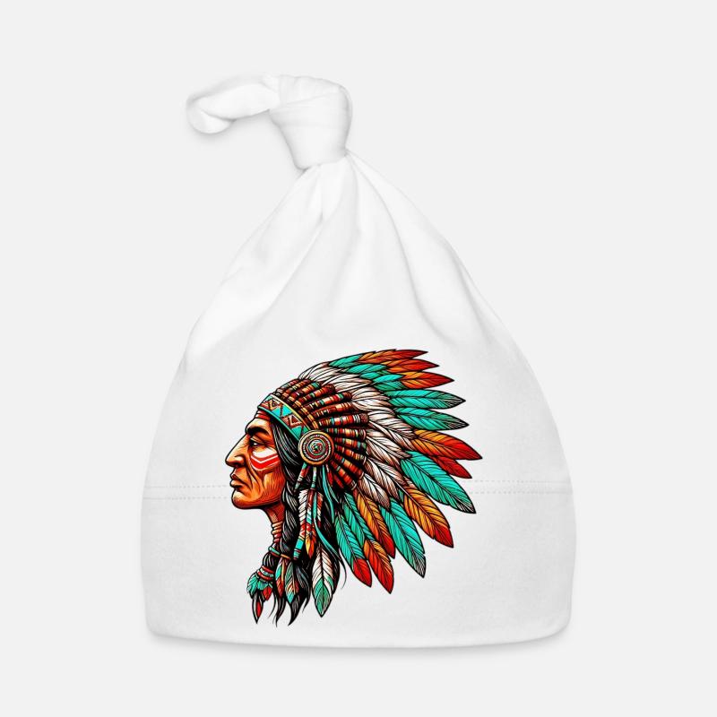 Amérindien Américain - Bonnet bio Bébé - blanc