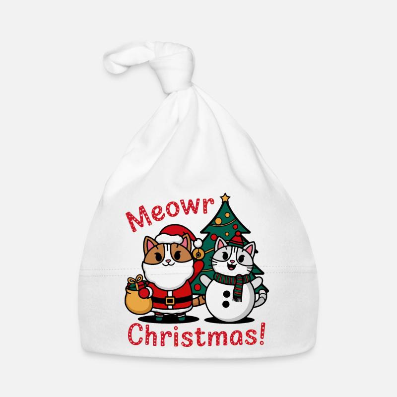 Conception de Noël de chat festif et de bonhomme de neige Bonnet bio Bébé