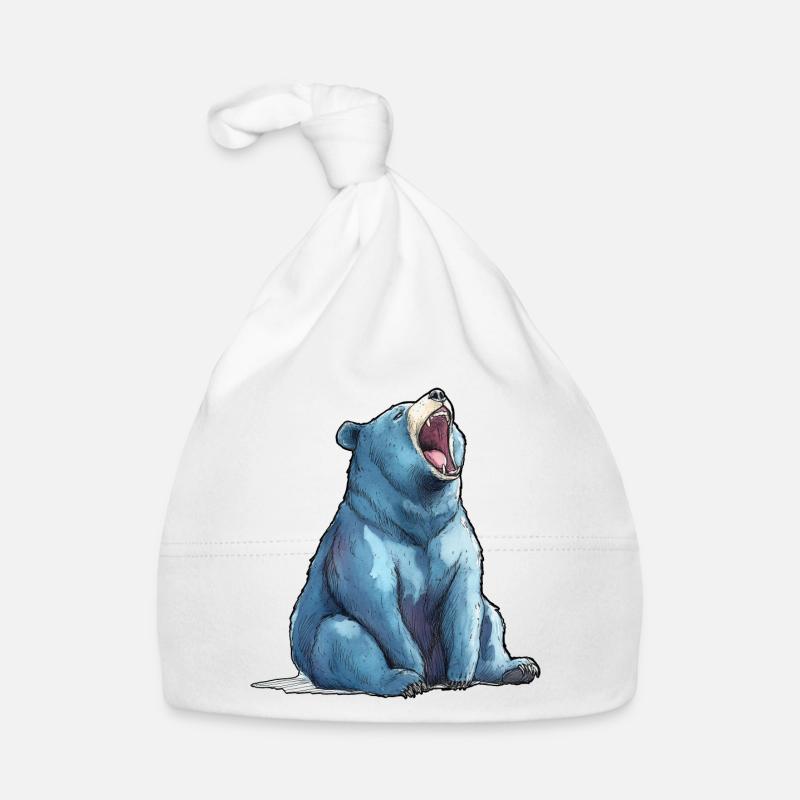 Aquarelle Ours Bleu - Bonnet bio Bébé - blanc