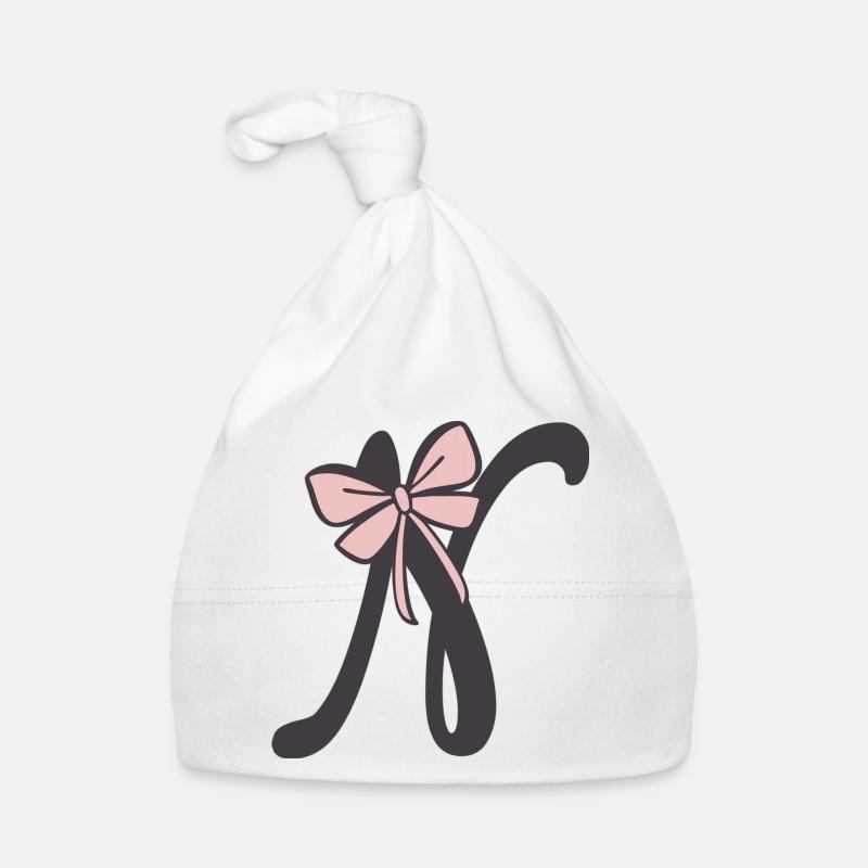 Initial Letter N Ribbon Organic Baby Cap