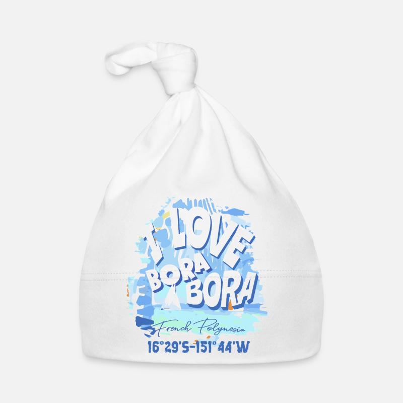 Design I love Bora Bora Bleu - Bonnet bio Bébé - blanc
