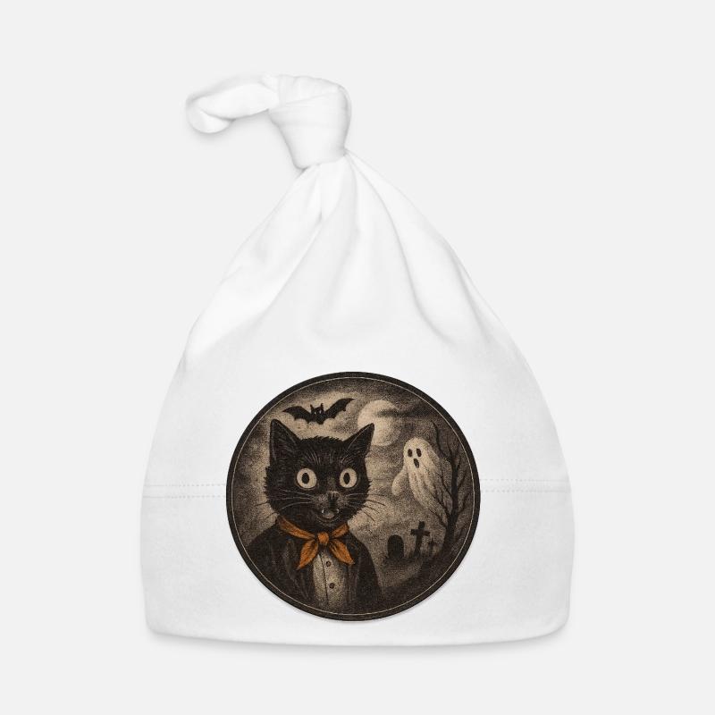 Creepy cats with ghost moon Organic Baby Cap
