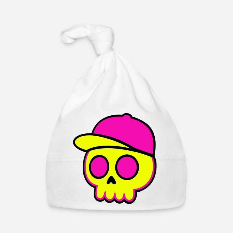 Neon Skull Cap Design - Organic Baby Cap - white