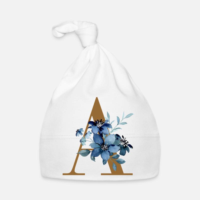 Floral A – Lettre dorée avec des fleurs Bonnet bio Bébé