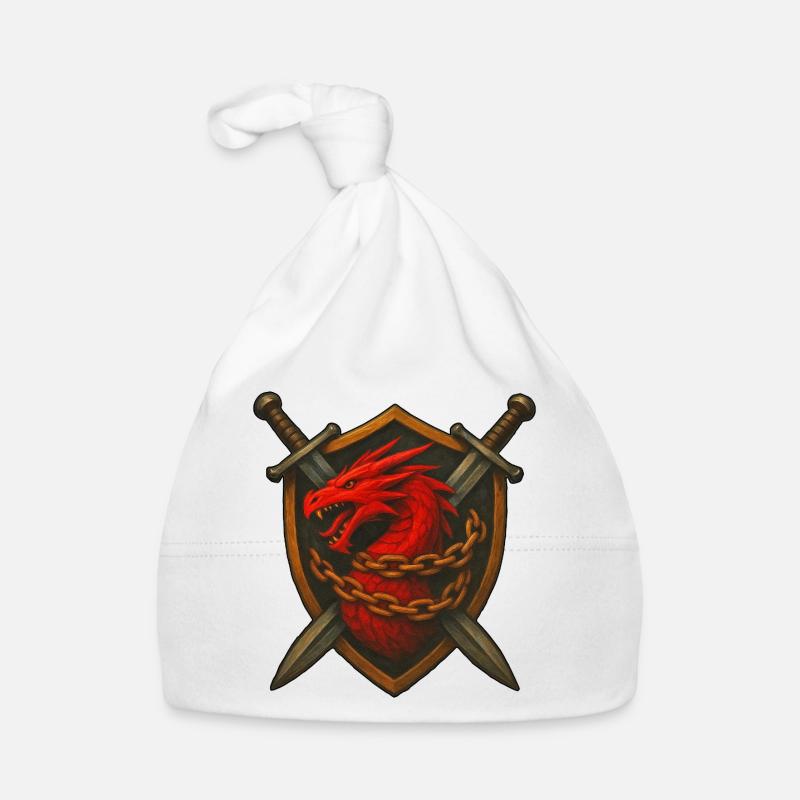 Red Dragon on Shield with Chains Organic Baby Cap