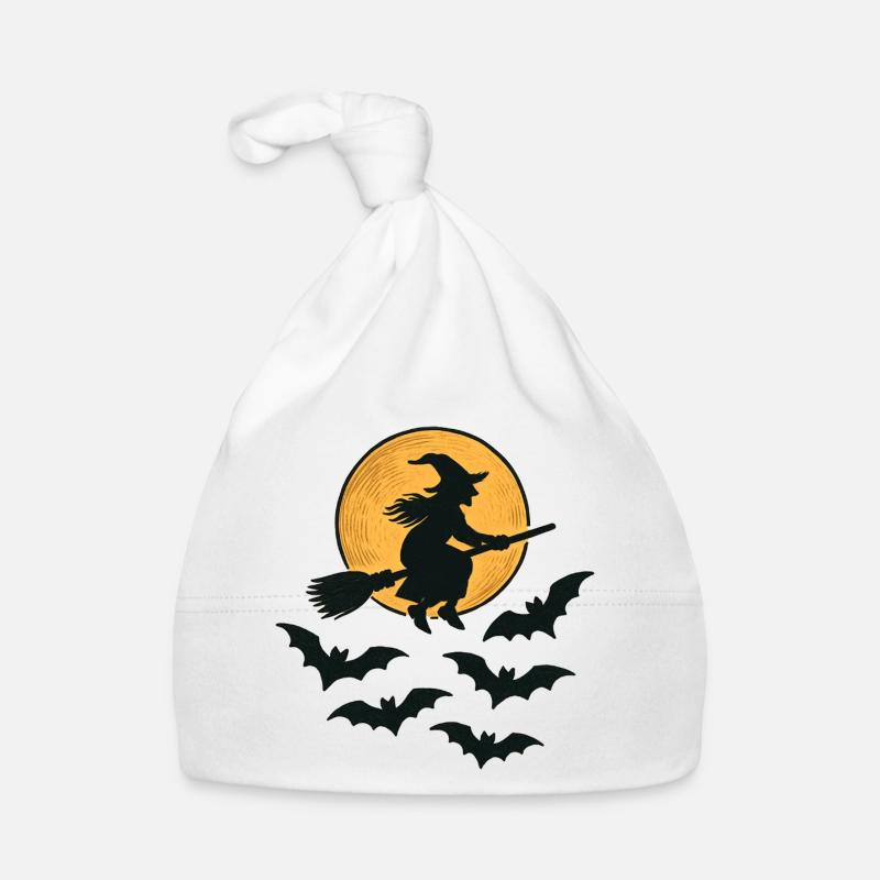 Flying Witch with Bats – Halloween Design Organic Baby Cap