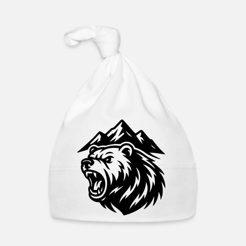 Mountain Bear - Organic Baby Cap - white