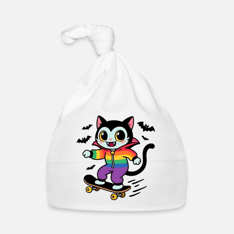 Rainbow Vampire Cat Skateboarding Organic Baby Cap