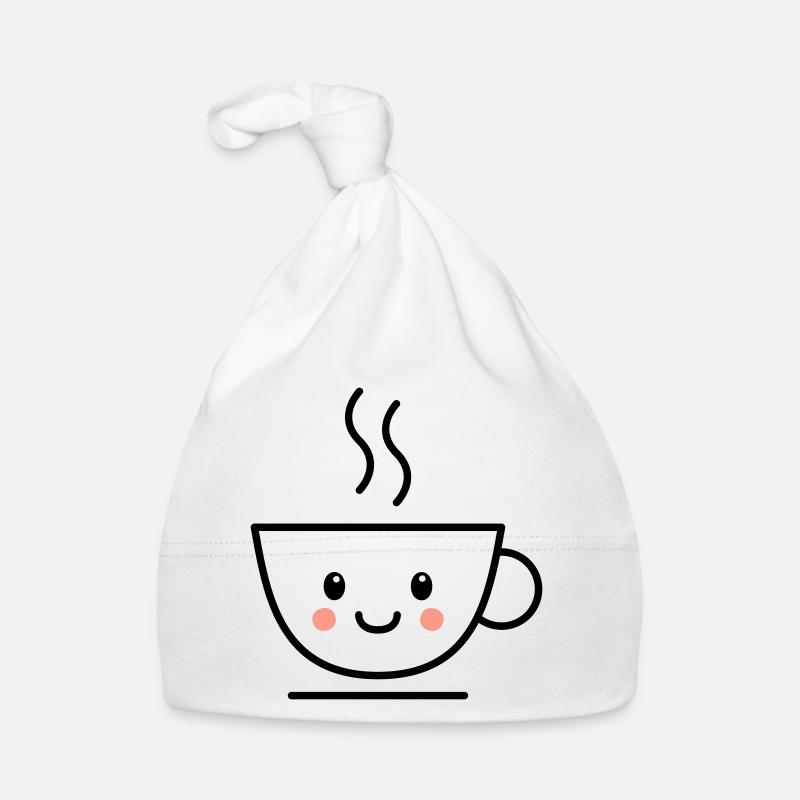 Kaffee, Tee oder Kakao Tasse mit kawaii Gesicht - Baby Bio-Mütze - Weiß