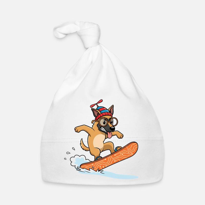 Funny snowboard dog with cap Organic Baby Cap
