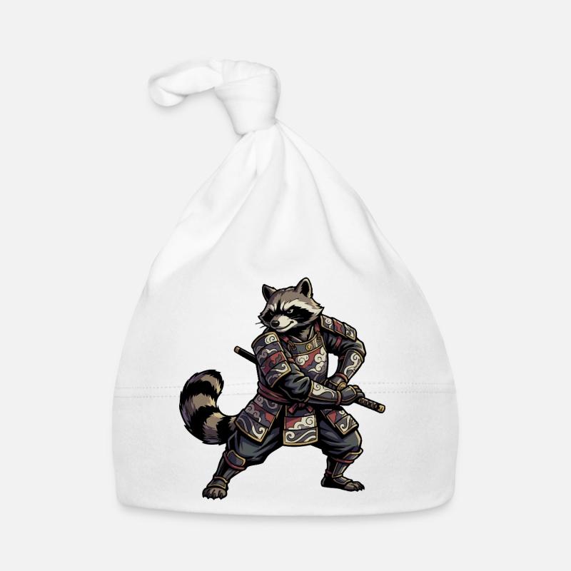 Waschbär Samurai mit Katana Baby Bio-Mütze