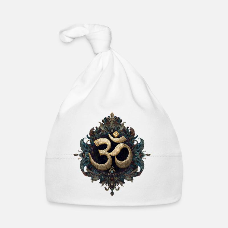Symbole doré de l’Om avec ornement orné - Bonnet bio Bébé - blanc