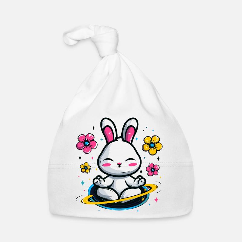 Lapin Lune dans le Cercle de Fleurs Bonnet bio Bébé
