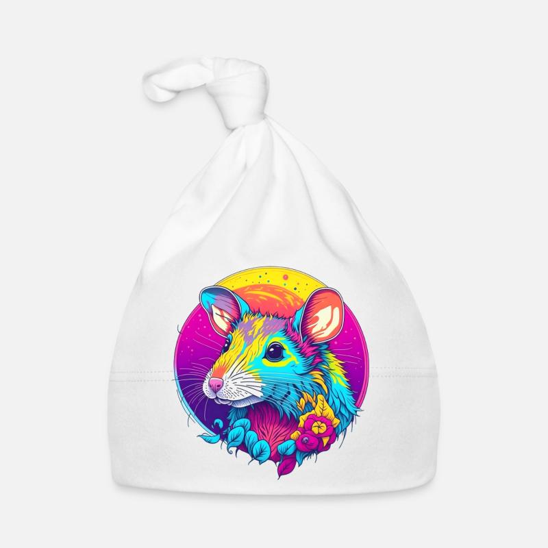 Psychedelic Neon Rat with Flowers Organic Baby Cap