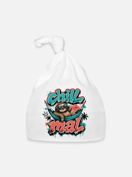 Chill Mal  Cooles Faultier Graffiti Design - Baby Bio-Mütze - Weiß - Vorne