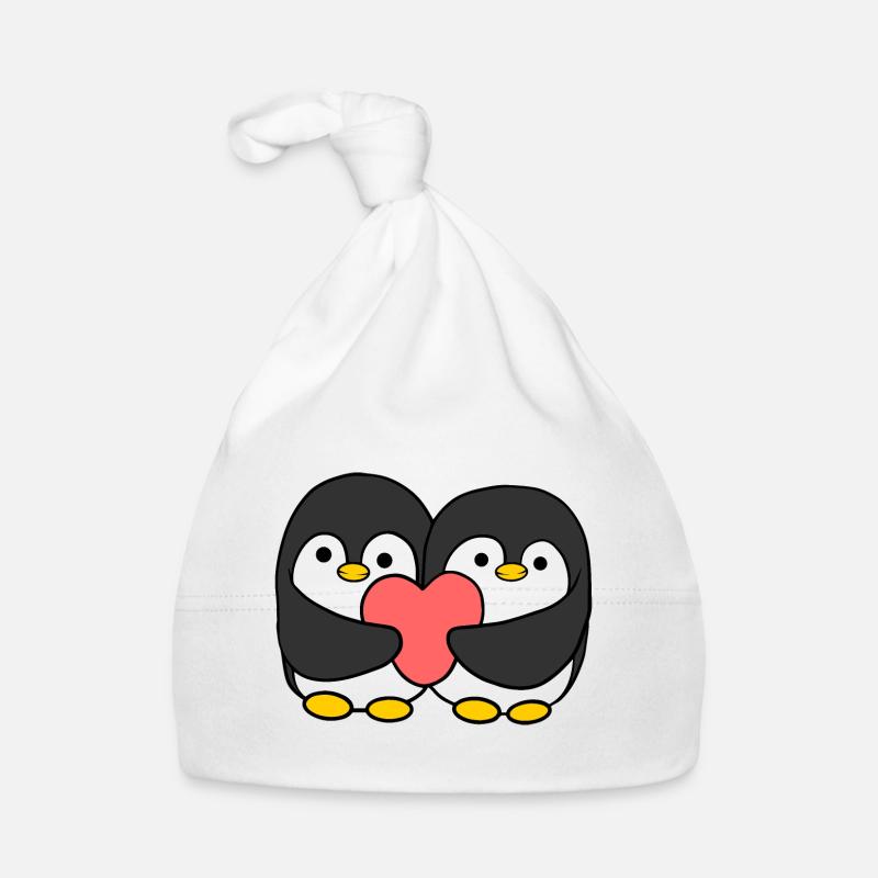 Comic Pinguin Paar das ein Herz hält Baby Bio-Mütze
