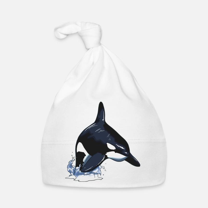 Orca Killerwal Schwertwal Sprung - Baby Bio-Mütze - Weiß