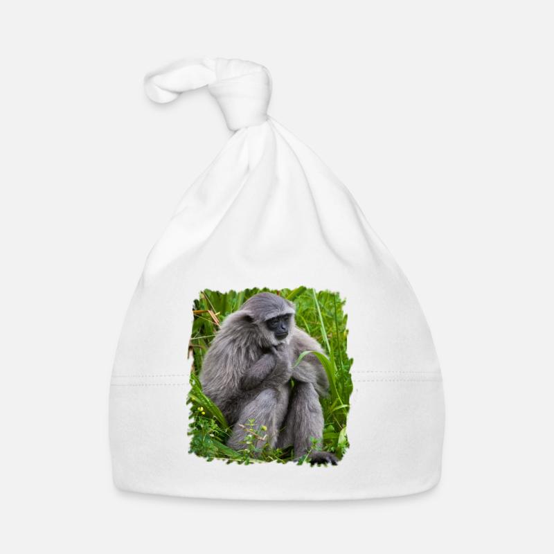 Affe Monkey Gibbon affe - Baby Bio-Mütze - Weiß