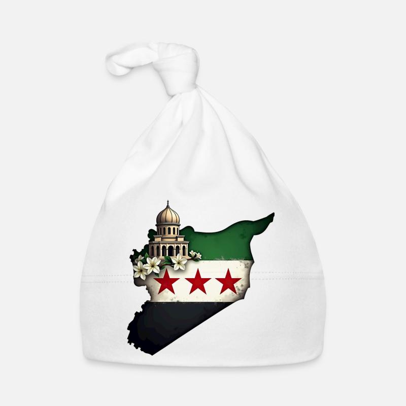 drapeau de la Syrie - Drapeau de la Syrie libre - Bonnet bio Bébé - blanc