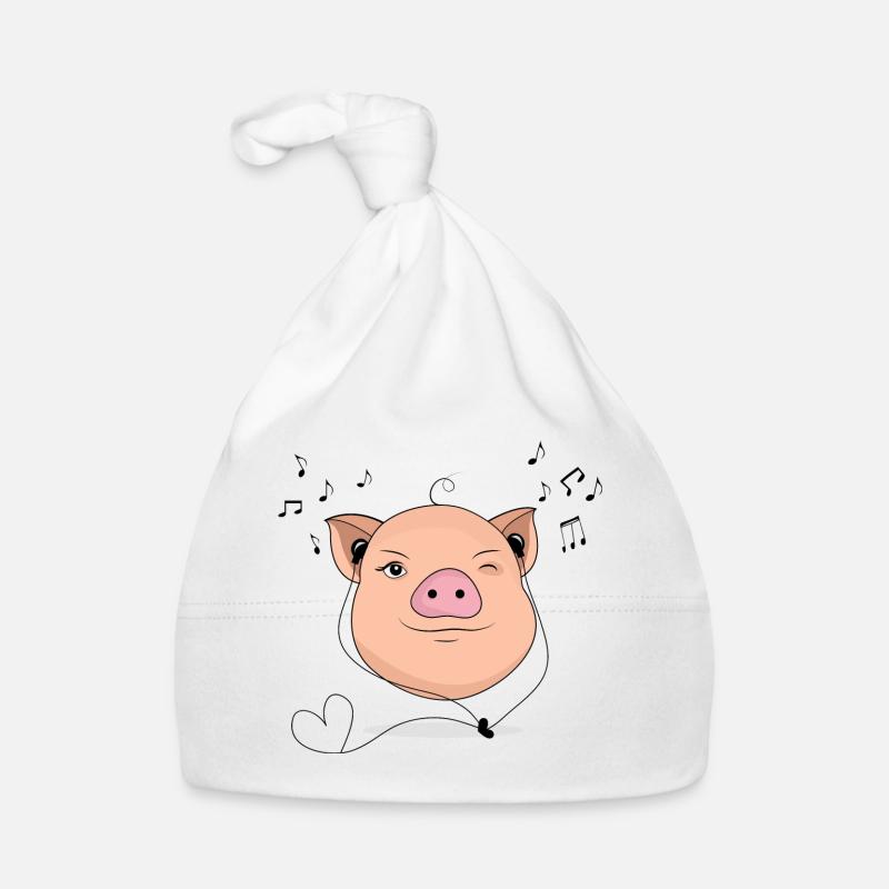 Cochon avec un cadeau de musique casque - Bonnet bio Bébé - blanc
