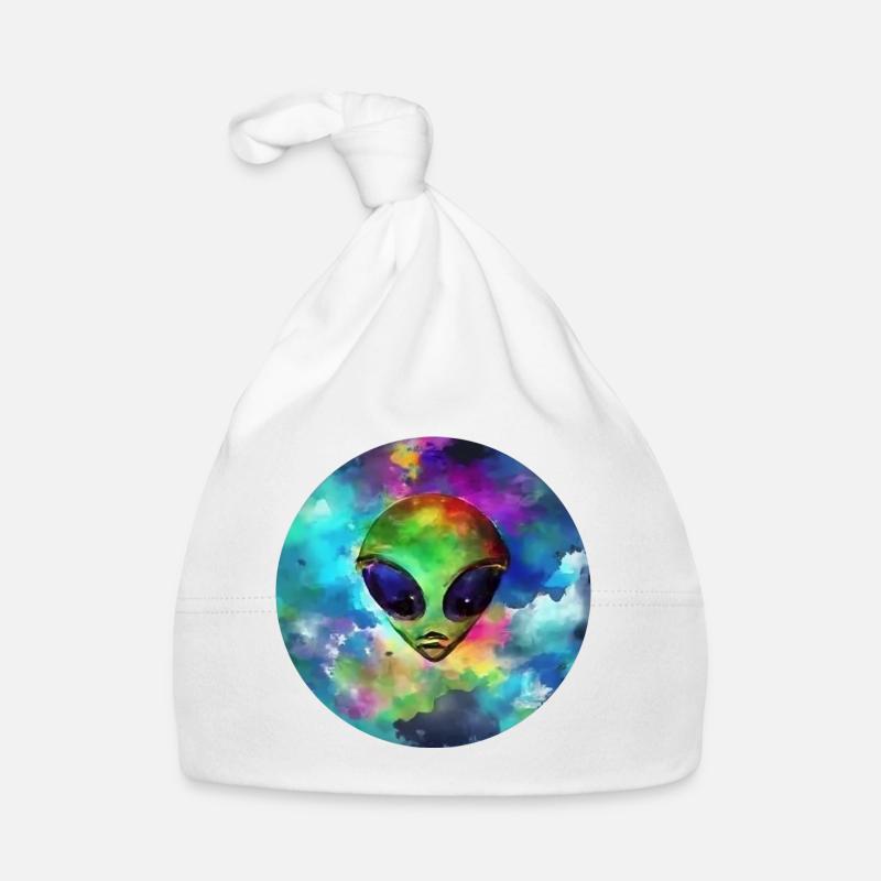 Tête d'Alien devant sa Planète Bonnet bio Bébé