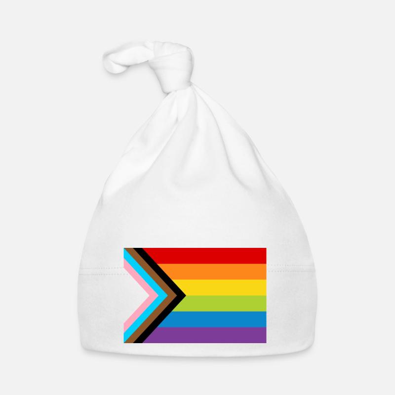 Drapeau de la fierté LGBT / Nouveau drapeau de progrès arc-en-ciel - Bonnet bio Bébé - blanc