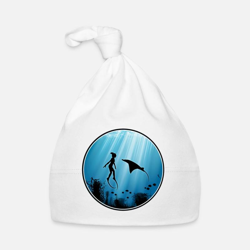 Free divers and manta rays Organic Baby Cap