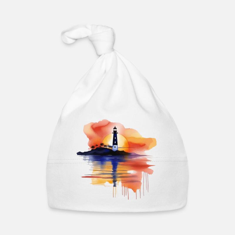 Scène de phare à l'aquarelle Bonnet bio Bébé