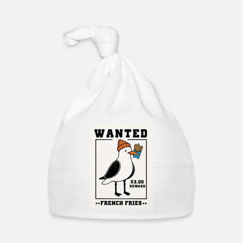 Wanted Pommes Bandit Dieb Möwe auf Plaket Poster Baby Bio-Mütze