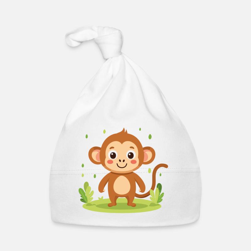 Petit singe, grande joie - Bonnet bio Bébé - blanc