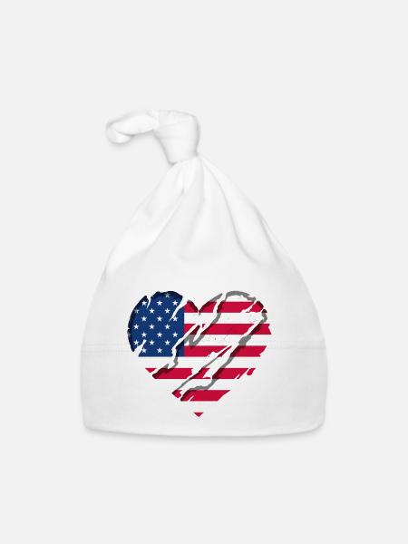 USA Flagge Amerika Fahne Stars & Stripes Patriot - Baby Bio-Mütze - Weiß - Vorne