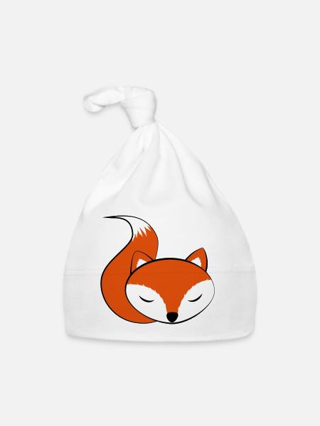 schlafender FoxiFuchs - Baby Bio-Mütze - Weiß - Vorne