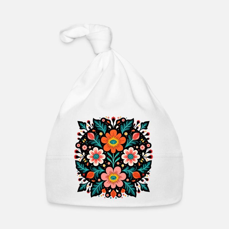Otomi Floral Pattern Cultural Art Organic Baby Cap