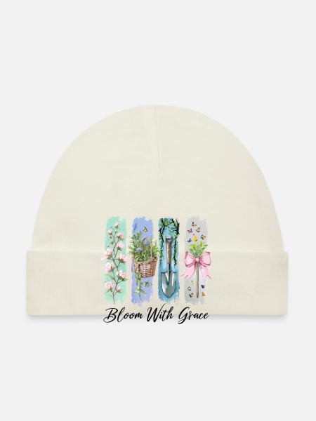 Blühe mit Anmut Gartenblumen Kunst - Baby Bio-Mütze - Weiß - Vorne