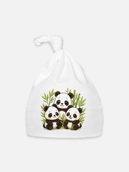 Niedlicher Panda Bambuswald - Baby Bio-Mütze - Weiß - Vorne