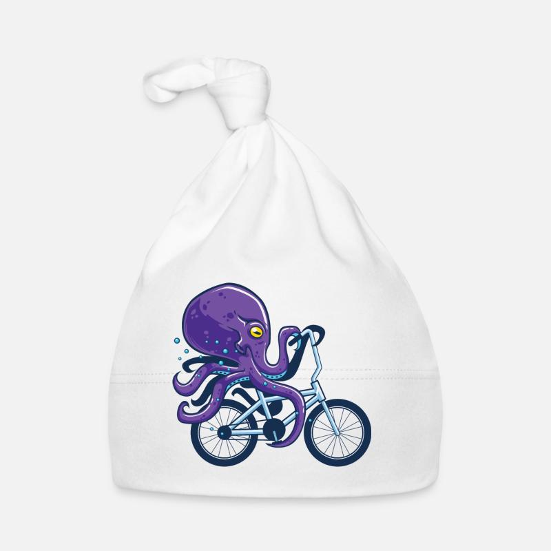 Octopus Riding Bicycle - Bonnet bio Bébé - blanc