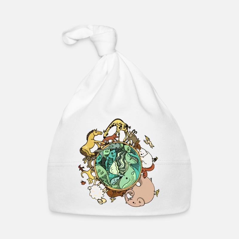 Globe terrestre animal nature - Bonnet bio Bébé - blanc