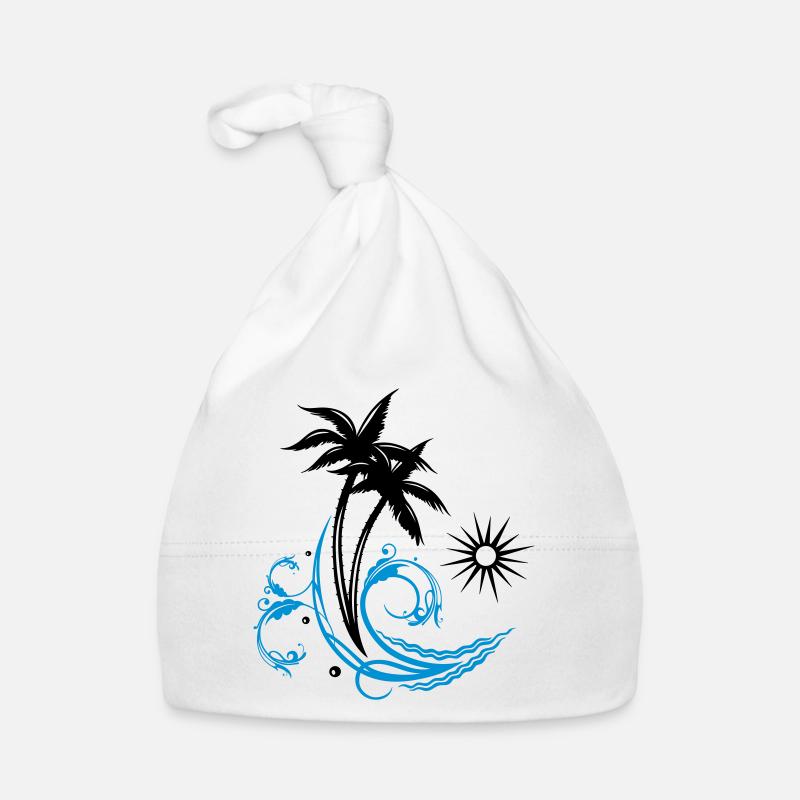 Palm trees with wave and sun, vacation, surf - Organic Baby Cap - white