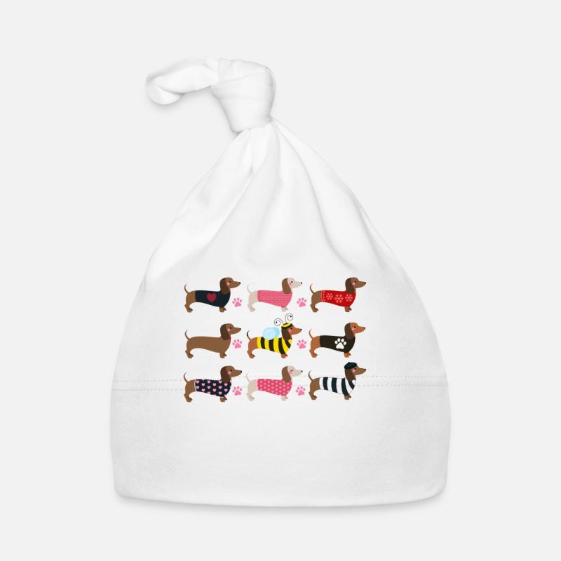 DACHSHUND COLORÉ - DACHSHUND COLORÉ - Bonnet bio Bébé - blanc