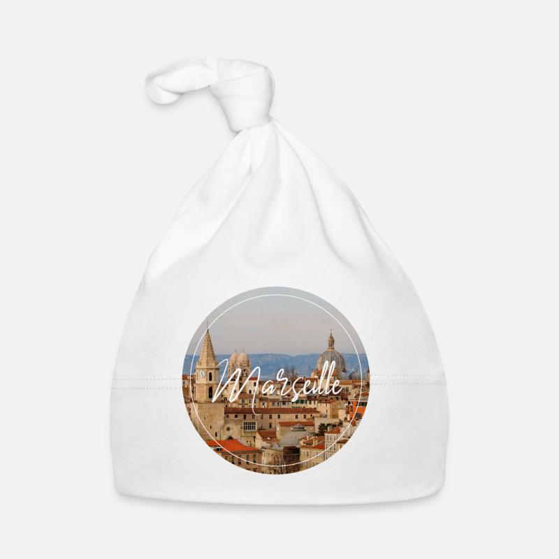 Scénario du paysage urbain de Marseille - Bonnet bio Bébé - blanc