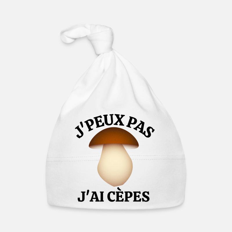 cèpes, champignon, ramasser des champignon - Bonnet bio Bébé - blanc
