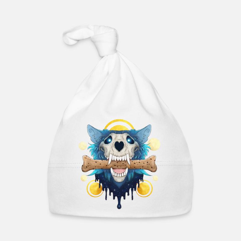 Hellhound Skull Gold - Dämonischer Wolf & Keksknochen Baby Bio-Mütze