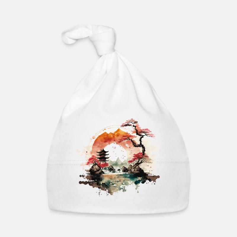 Paysage japonais - Bonnet bio Bébé - blanc