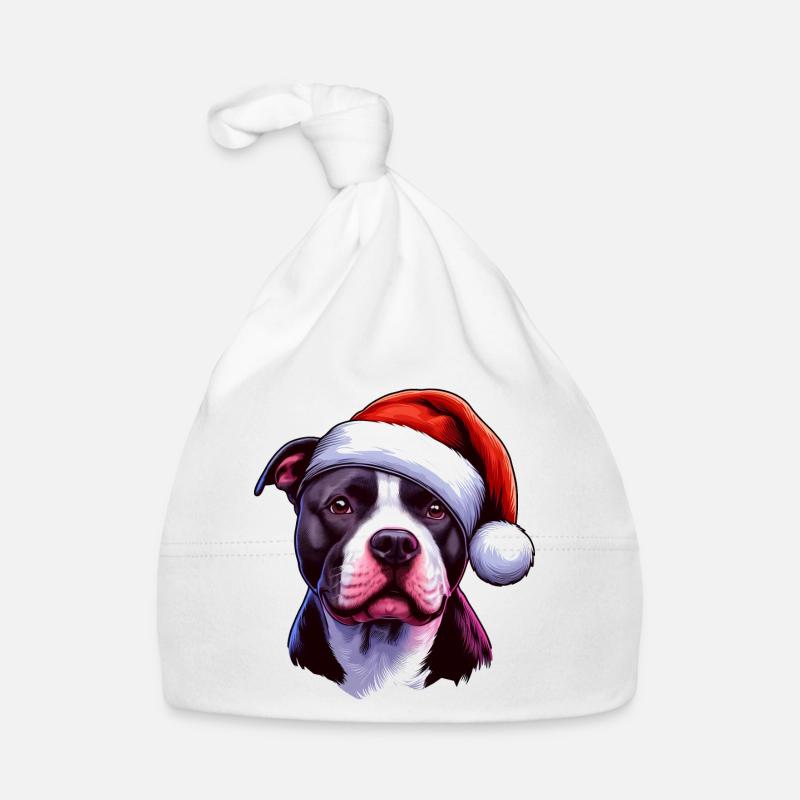 Père Noël Pitbull - Bonnet bio Bébé - blanc